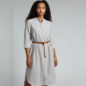 Elizabeth and James Striped Gray Dress with Tan Belt